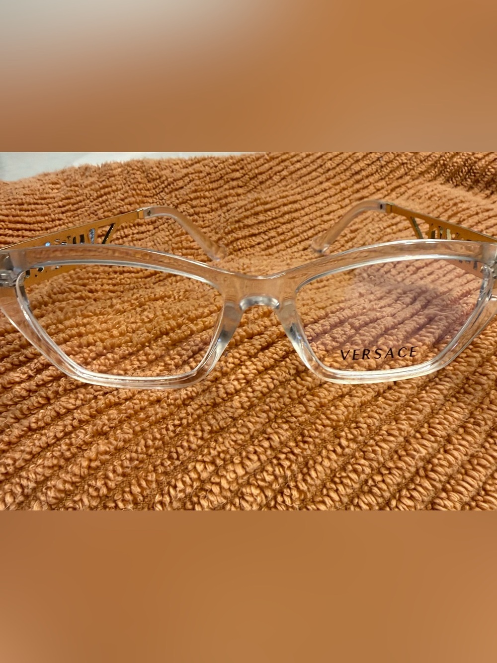 Versace Clear Frame Glasses with Rose Gold Logo Temples - Women's - Picture 2 of 5